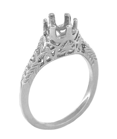 Art Deco 3/4 - 1 Carat Crown of Leaves Filigree Solitaire Engagement Ring Mounting in 14 or 18 Karat White Gold