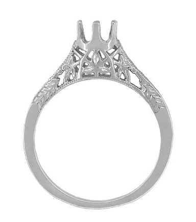 Art Deco 1/2 Carat Crown of Leaves Filigree Engagement Ring Setting in 14 or 18 Karat White Gold - alternate view