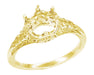 Yellow Gold Art Deco Crown of Leaves Carved Antique Filigree Solitaire Engagement Ring Setting for a Round 3/4 Carat Diamond - 6mm - 14K and 18K R299Y