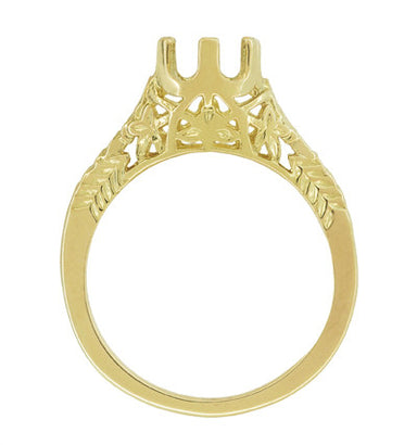 Art Deco Yellow Gold 3/4 - 1 Carat Crown of Leaves Filigree Engagement Ring Setting - alternate view