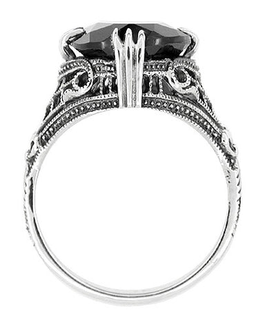 Gothic Filigree Black Onyx Claw Ring in Sterling Silver - Art Deco Engraved - alternate view