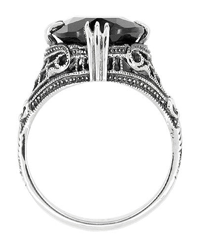 Gothic Filigree Black Onyx Claw Ring in Sterling Silver Antiqued