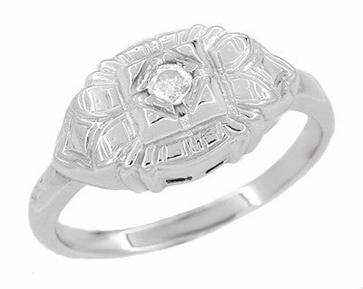Art Deco East West Engraved Diamond Ring in 14 Karat White Gold