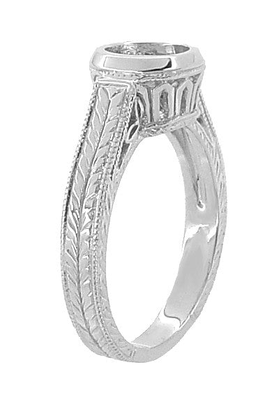 Art Deco 1 to 1.25 Carat Filigree Engraved Wheat Halo Bezel Engagement Ring Setting in White Gold | Low Profile - Item: R306W1K14 - Image: 3