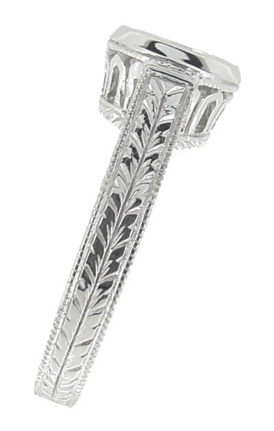 Art Deco 1 to 1.25 Carat Filigree Engraved Wheat Halo Bezel Engagement Ring Setting in White Gold | Low Profile - Item: R306W1K14 - Image: 4