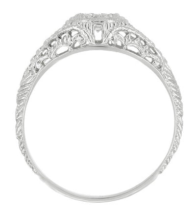 Platinum Art Deco Vintage Engraved Filigree Diamond Engagement Ring with Side Blue Sapphires - alternate view