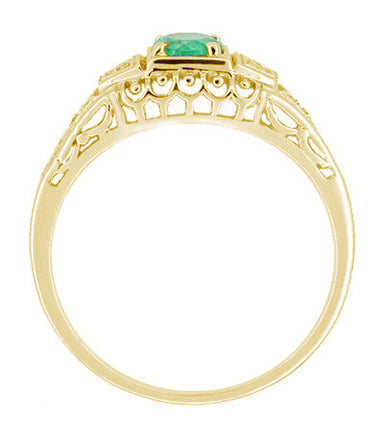 Art Deco Filigree Emerald and Diamonds Engagement Ring in 14 Karat Yellow Gold - alternate view