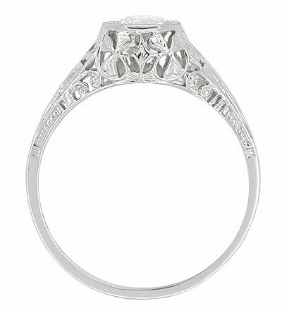 Art Deco Filigree Diamond Antique Engagement Ring in 18 Karat White Gold - Item: R323 - Image: 2