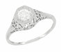 Art Deco Filigree Diamond Antique Engagement Ring in 18 Karat White Gold