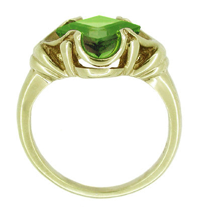 Victorian Square Emerald Cut Peridot Ring in 14 Karat Yellow Gold - Item: R325PER - Image: 2
