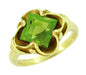 Victorian Square Emerald Cut Peridot Ring in 14 Karat Yellow Gold