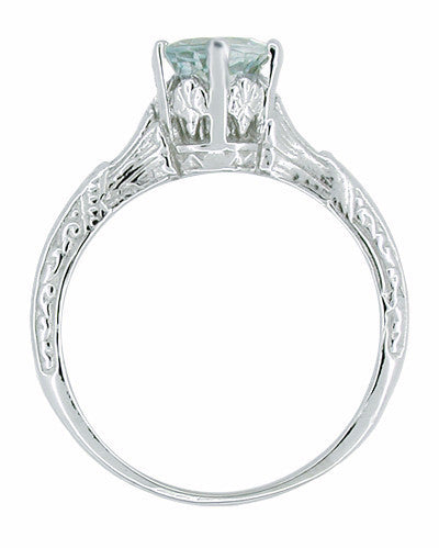Art Deco Aquamarine Solitaire Filigree Ring in 14 Karat White Gold - Item: R331 - Image: 2