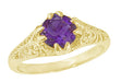 Filigree Edwardian 1 Carat Round Amethyst Vintage Engagement Ring in 14K Yellow Gold - R332Y