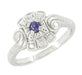 Art Deco Scroll Sapphire Cocktail Ring in 14 Karat White Gold