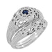 Art Deco Filigree Sapphire Ring in Platinum - Low Dome 1920's Antique Design
