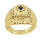 Yellow Gold Low Dome Floral Filigree Art Deco Blue Sapphire Ring