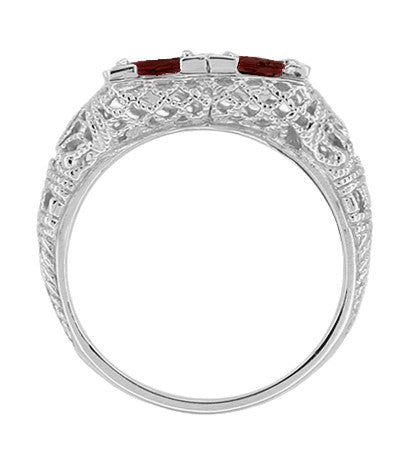 Art Deco Almandite Garnet Duo Filigree Ring in 14 Karat White Gold - Item: R336G - Image: 2