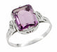 Art Deco Emerald Cut Antique Amethyst Filigree Ring in 10 Karat White Gold