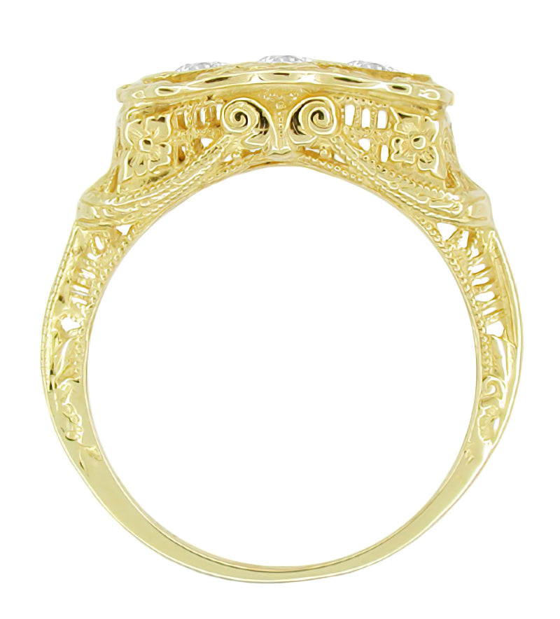 Edwardian 14 Karat Yellow Gold Filigree "Three Stone" Diamond Ring - Item: R341Y-LC - Image: 2