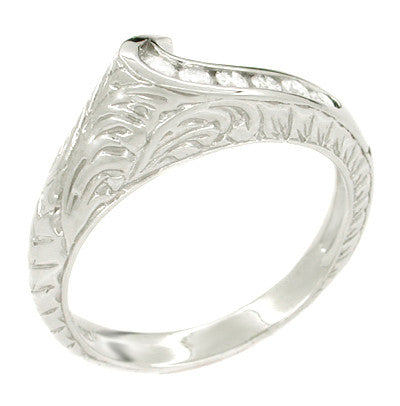 Channel Set Diamond Art Deco Wave Ring in 14 Karat White Gold - Item: R343 - Image: 2