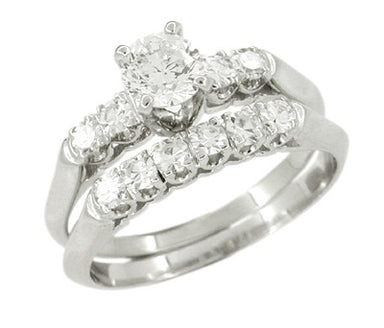 Mid Century Diamond Vintage Wedding Set in 14 Karat White Gold