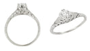 Art Deco Filigree Flowers and Wheat 1/4 Carat Diamond Engraved Engagement Ring in 18K White Gold