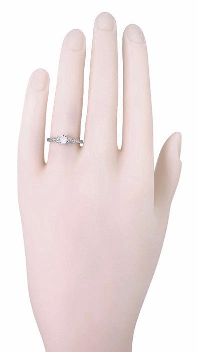 Art Deco Filigree Flowers and Wheat Engraved 1/4 Carat Diamond Engagement Ring in Platinum - Item: R356P - Image: 5