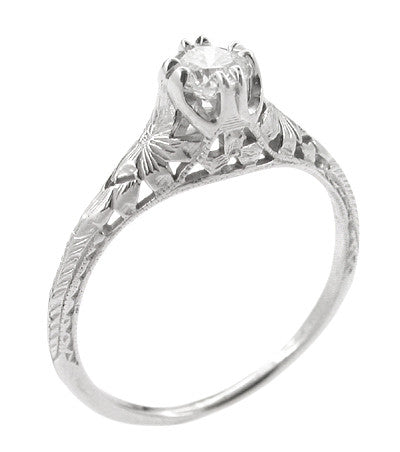 Art Deco Filigree Flowers and Wheat 1/3 Carat Engraved Engagement Ring Setting in Platinum