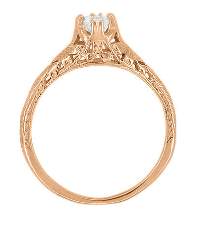 Art Deco Filigree Flowers and Wheat White Sapphire Engraved Engagement Ring in 14 Karat Rose Gold - Item: R356R33WS - Image: 3