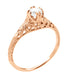 Art Deco Filigree Flowers and Wheat White Sapphire Engraved Engagement Ring in 14 Karat Rose Gold