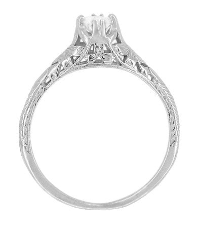 Art Deco Filigree Flowers and Wheat Engraved 0.40 Carat Solitaire White Sapphire Engagement Ring in 18 Karat White Gold - Item: R356W33WS - Image: 3