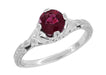 Art Deco Floral Filigree Vintage Engraved 1.25 Carat Rhodolite Garnet Engagement Ring in 14K White Gold