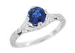 Art Deco Filigree Flowers and Wheat Engraved Sapphire Engagement Ring in 18 Karat White Gold