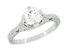 Filigree Flowers Hand Carved Antique 3/4 Carat Solitaire Engagement Ring Mounting for a 6mm Round Stone in White Gold - R356W75