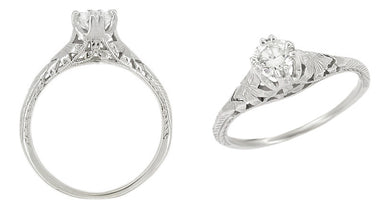 Art Deco Filigree Flowers and Wheat Engraved 1/2 Carat Diamond Engagement Ring in 18 Karat White Gold - alternate view