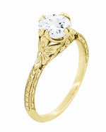 Art Deco Yellow Gold Floral Engraved Filigree 3/4 Carat Vintage Inspired Engagement Ring Mounting for a 6mm Round Stone