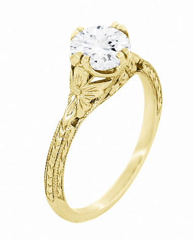 Yellow Gold Vintage Filigree Solitaire Engagement Ring Setting for a 3/4 Carat Diamond - 6mm - R356Y