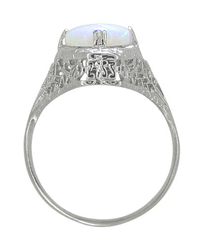 White Opal Filigree Ring in 14 Karat White Gold - Art Deco - Item: R360 - Image: 3