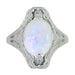 White Opal Filigree Ring in 14 Karat White Gold - Art Deco