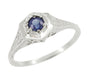 Art Deco Filigree Sapphire Promise Ring in 14 Karat White Gold
