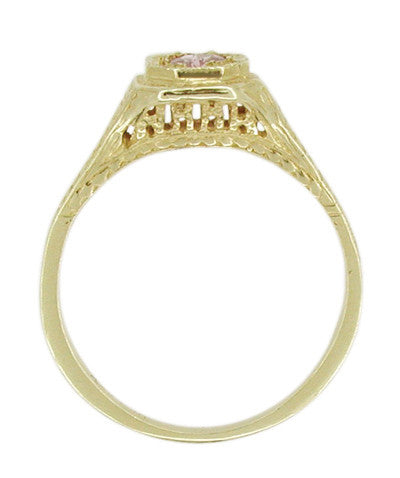 Art Deco Filigree Pink Sapphire Ring in 14 Karat Gold - Item: R368 - Image: 2