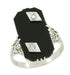Antique Onyx and Double Diamond Antique Filigree Cocktail Ring in 14 Karat White Gold