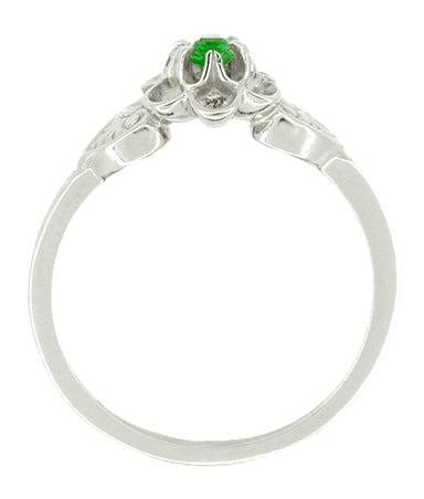 Victorian Flowers & Leaves Emerald Promise Ring in 14 Karat White Gold - alternate view