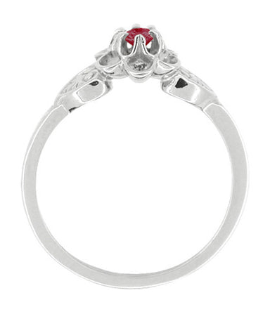 Flowers & Leaves Victorian Ruby Promise Ring in 14 Karat White Gold - alternate view