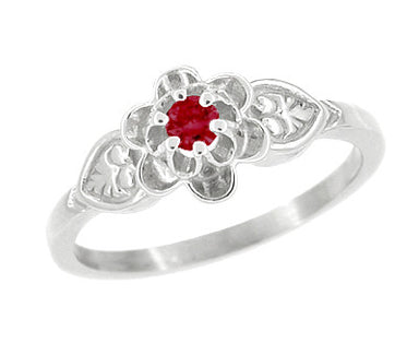 Flowers & Leaves Victorian Ruby Promise Ring in 14 Karat White Gold