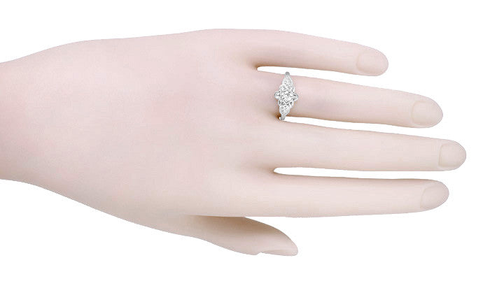 Floral Victorian White Sapphire Engagement Ring in 14 Karat White Gold - Item: R373W25WS - Image: 3
