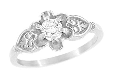 Floral Victorian White Sapphire Engagement Ring in 14 Karat White Gold