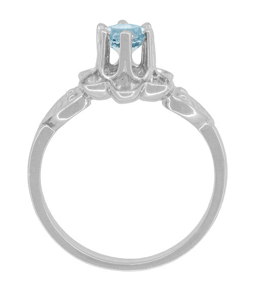 Flowers and Leaves Aquamarine Engagement Ring in 14 Karat White Gold - Item: R373WA - Image: 5