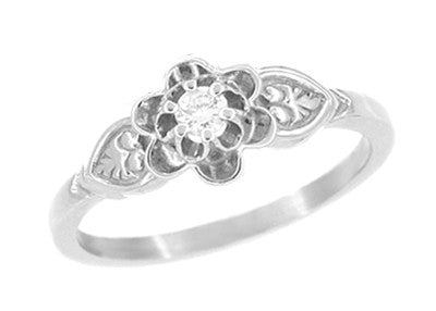 Flowers and Leaves Dainty Diamond Promise Ring in White Gold 10K