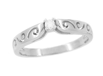 Filigree Squiggle Scrolls White Sapphire Promise Ring in 10K or 14K White Gold - R375WS